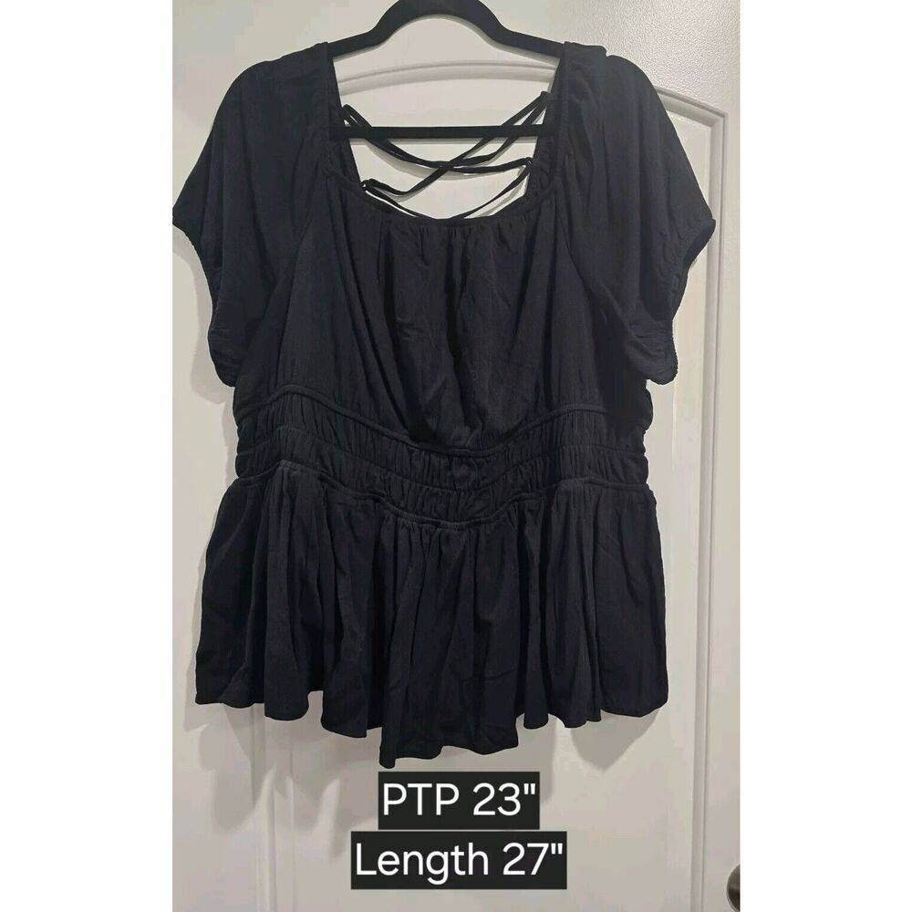 TORRID NWT Black Washable Crinkle Gauze Criss Cross Back Lace Up Top Size 2 (2X) - Picture 3 of 8